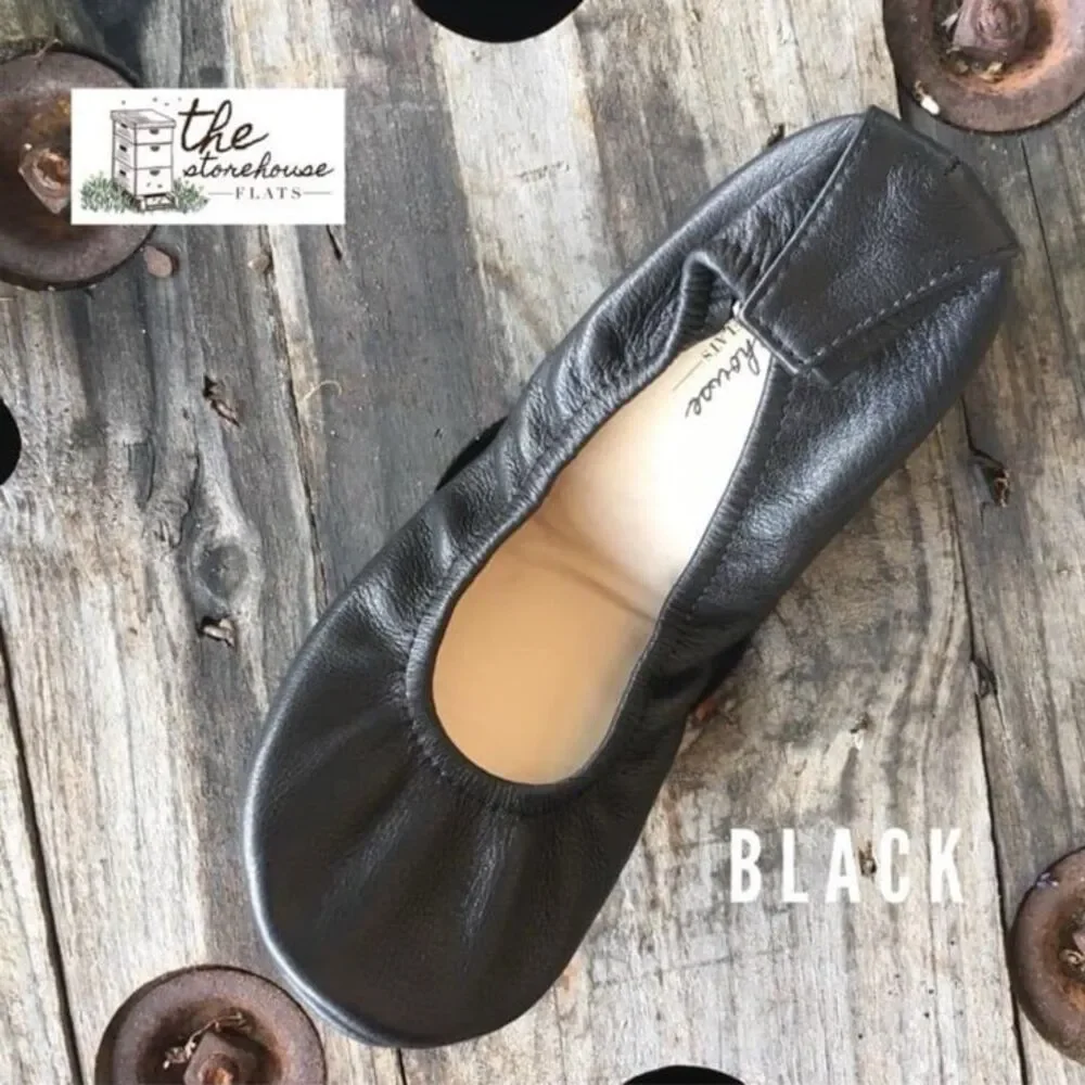 The Storehouse Flats - Black Leather - Size 10 - Foldable